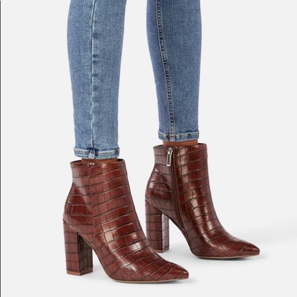 {Just Fab} Brown Croc Faux Leather Boots